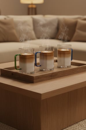 4 Kişilik Borosilikat Kare Renkli Saplı Cam Latte Takımı Isıya Dayanıklı 400  Ml