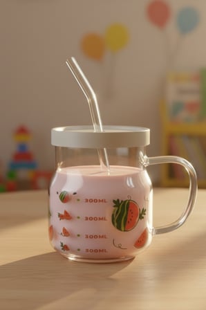 Karpuz Desenli Cam Pipetli Borosilikat Cam Kupa 610 Ml