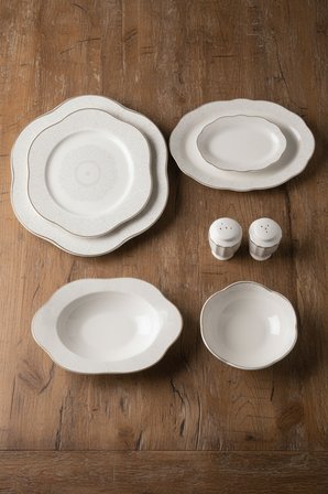 12 Kişilik 55 Parça Blooman Cream Desenli Porselen Yemek Takımı Şık Ve Modern Sofra Sunum Seti