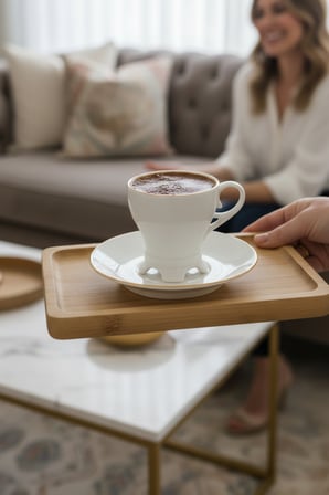 6 Kişilik Modern Ayaklı Krem Yaldızlı  Porselen Kahve Fincan Takımı 12 Parça
