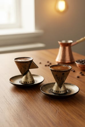 2'Li Gold Mystic Desenli Porselen Kahve Fincan Takımı Şık Ve Zarif Türk Kahvesi Sunum Seti