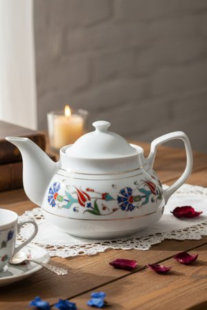 650 Ml Porselen Demlik Yan Lale Desenli Çay Demliği Şık Ve Zarif Demleme Demliği
