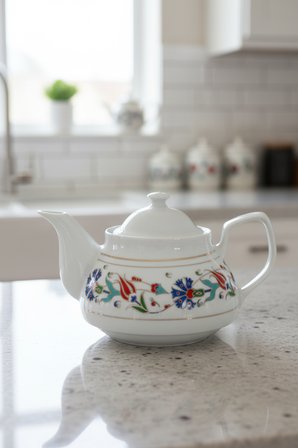 650 Ml Porselen Demlik Yan Lale Desenli Çay Demliği Şık Ve Zarif Demleme Demliği