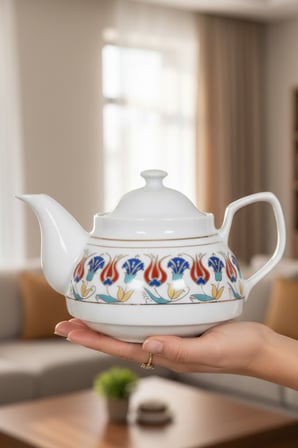 Altın Yaldızlı Porselen Demlik Kırmızı Lale Desen 650 Ml
