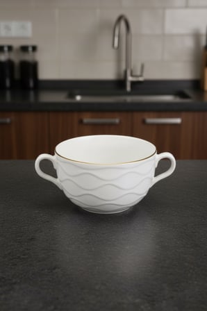 11 Cm Kulplu Porselen Kase Yaldızlı 2 Kişilik – Modern Ve Dekoratif Sofra Takımı