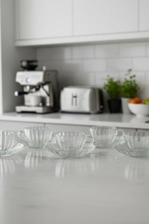 Crystal Rib 12 Parça Cam Çay Takımı – 170 Ml Bardak & Tabak