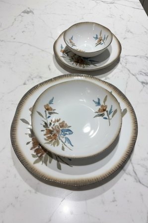 6 Kişilik 24 Parça Kayla Vintage Desenli Porselen Yemek Takımı İpek