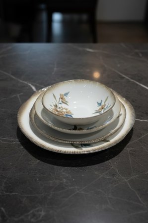 6 Kişilik 24 Parça Kayla Vintage Desenli Porselen Yemek Takımı İpek