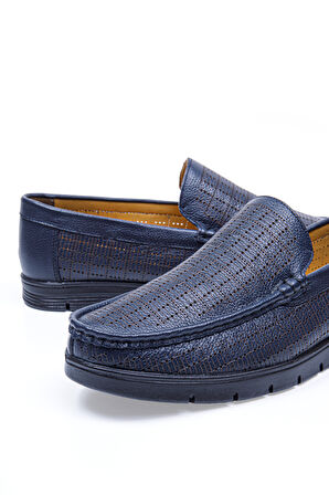 Robin Lacivert İç ve Dış  %100 Hakiki Deri Erkek Delikli Comfort Ayakkabı, Günlük Ayakkabı