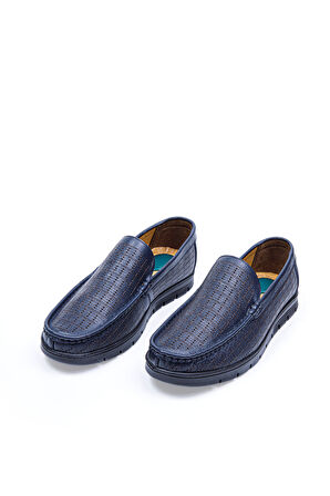 Robin Lacivert İç ve Dış  %100 Hakiki Deri Erkek Delikli Comfort Ayakkabı, Günlük Ayakkabı