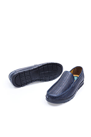 Robin Lacivert İç ve Dış  %100 Hakiki Deri Erkek Delikli Comfort Ayakkabı, Günlük Ayakkabı