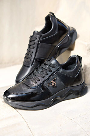 Vincio Siyah %100 Hakiki Deri Erkek Sneaker Ayakkabı