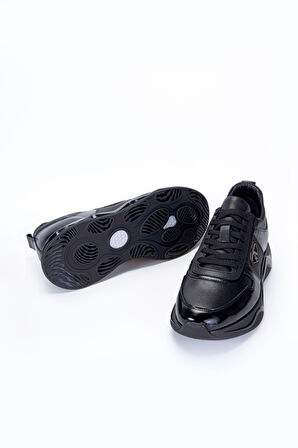 Vincio Siyah %100 Hakiki Deri Erkek Sneaker Ayakkabı