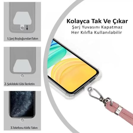 Samsung Galaxy A50 İp Askılı Şeffaf Silikon Kılıf Lila