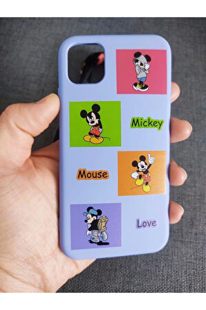 Iphone 11 Uyumlu Mickey Mouse Tasarım Içi Kadife Lansman Telefon Boyun Askılı Set Kılıf
