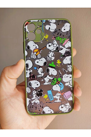 Iphone 11 Uyumlu Snoopy Tasarım Tuşları Renkli Telefon Boyun Askılı Set Kılıf
