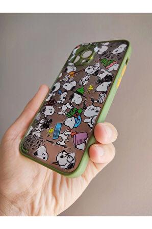 Iphone 12 Pro Uyumlu Kamera Korumalı Karışık Snoopy Tuşları Renkli Telefon Boyun Askılı Set Kılıf