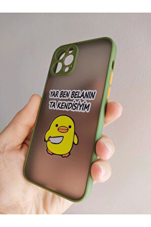Iphone 12 Pro Uyumlu Kamera Korumalı Katil Civciv Tasarım Tuşları Renkli Yeşil Hux Kılıf