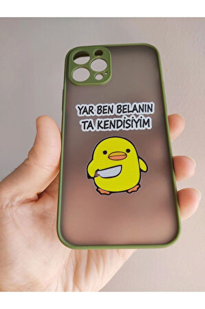 Iphone 12 Pro Uyumlu Kamera Korumalı Katil Civciv Tasarım Tuşları Renkli Yeşil Hux Kılıf