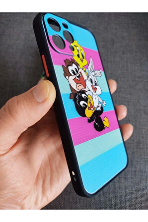 Iphone 12 Pro Uyumlu Kamera Korumalı Looney Tunes Tuşları Renkli Telefon Boyun Askılı Set Kılıf