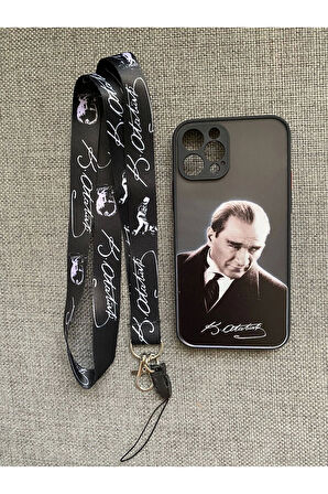 İPhone 12 Pro Mustafa Kemal Atatürk Tasarım Telefon Boyun Askılı Set Kılıf