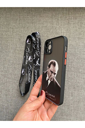 İPhone 12 Pro Mustafa Kemal Atatürk Tasarım Telefon Boyun Askılı Set Kılıf