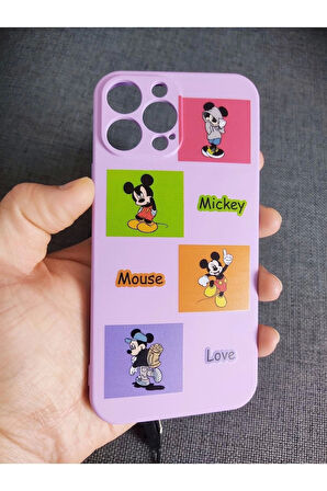 Iphone 12 Pro Max Uyumlu Kamera Korumalı Mickey Mouse Tasarım Telefon Boyun Askılı Set Kılıf