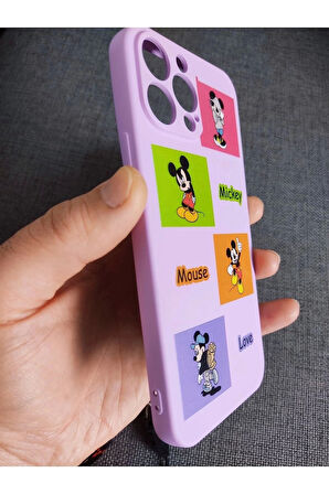 Iphone 12 Pro Max Uyumlu Kamera Korumalı Mickey Mouse Tasarım Telefon Boyun Askılı Set Kılıf