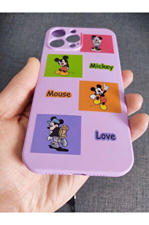 Iphone 12 Pro Max Uyumlu Kamera Korumalı Mickey Mouse Tasarım Telefon Boyun Askılı Set Kılıf