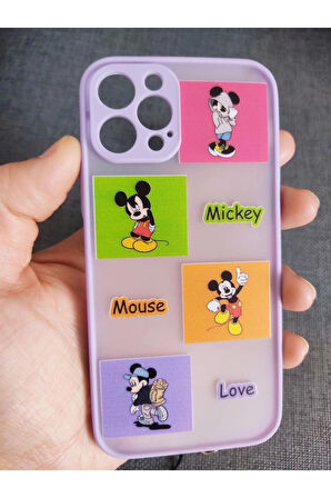 Iphone 12 Pro Uyumlu Kamera Korumalı Mickey Mouse Tuşları Renkli Telefon Boyun Askılı Set Kılıf