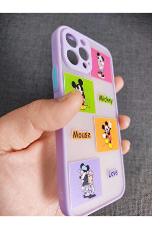 Iphone 12 Pro Uyumlu Kamera Korumalı Mickey Mouse Tuşları Renkli Telefon Boyun Askılı Set Kılıf