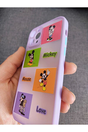 Iphone 12 Pro Uyumlu Kamera Korumalı Mickey Mouse Tuşları Renkli Telefon Boyun Askılı Set Kılıf