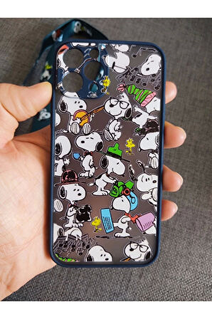 Iphone 12 Pro Uyumlu Kamera Korumalı Snoopy Tasarım Tuşları Renkli Telefon Boyun Askılı Set Kılıf
