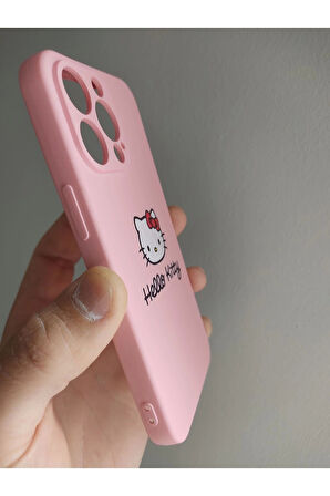 İPhone 13 Pro Hello Kitty Tasarım Telefon Boyun Askılı Set Pembe Kılıf