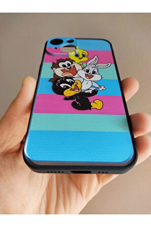 Iphone 14 Uyumlu Kamera Korumalı Looney Tunes Tuşları Renkli Telefon Boyun Askılı Set Kılıf