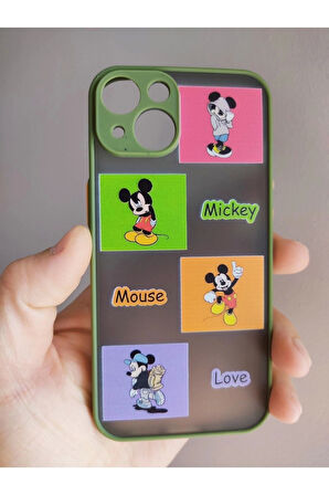 Iphone 14 Uyumlu Kamera Korumalı Mickey Mouse Tasarım Tuşları Renkli Telefon Boyun Askılı Set Kılıf