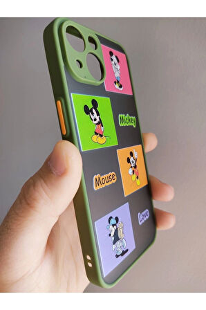 Iphone 14 Uyumlu Kamera Korumalı Mickey Mouse Tasarım Tuşları Renkli Telefon Boyun Askılı Set Kılıf