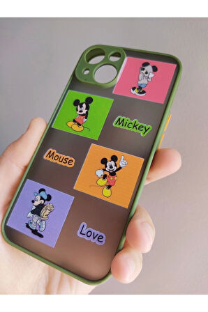 Iphone 14 Uyumlu Kamera Korumalı Mickey Mouse Tasarım Tuşları Renkli Telefon Boyun Askılı Set Kılıf