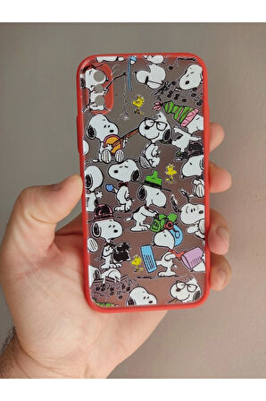 Iphone X / Iphone Xs Uyumlu Snoopy Tasarım Tuşları Renkli Telefon Boyun Askılı Set Kılıf