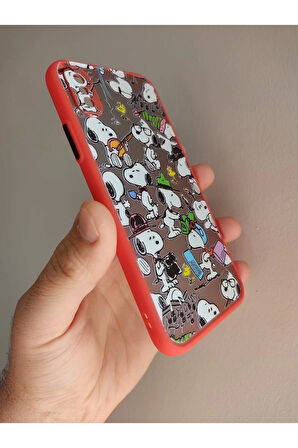 Iphone X / Iphone Xs Uyumlu Snoopy Tasarım Tuşları Renkli Telefon Boyun Askılı Set Kılıf