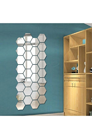 12'li Yapışkanlı Akrilik Ayna Seti | Altıgen Duvar Dekoru | Modern Dekoratif Ayna Panelleri