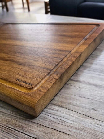 F&S WoodArt IROKO TEK PARÇA - YEKPARE - MASİF OLUKLU Doğal Ağaç Ahşap Büyük Boy 40 x 27,5 Cm Kesme Tahtası