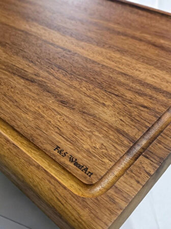 F&S WoodArt IROKO TEK PARÇA - YEKPARE - MASİF OLUKLU Doğal Ağaç Ahşap Büyük Boy 40 x 27,5 Cm Kesme Tahtası
