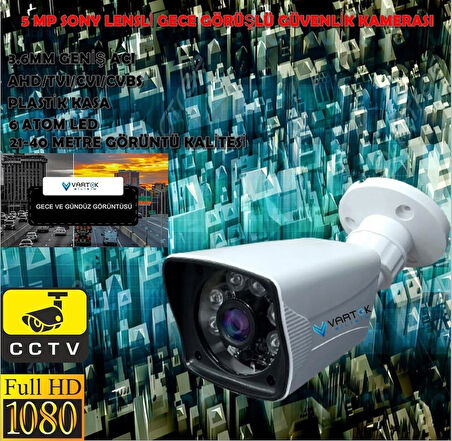 2 Kameralı 500 GB HDD 5MP Lensli 1080P FULLHD Kamera Seti - Su Gecirmez- Sabit İP Gerektirmez