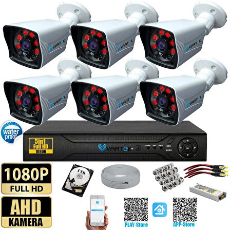 6 Kameralı 1 TB HDD 5MP Lensli 1080P FULLHD Kamera Seti - Su Gecirmez- Sabit İP Gerektirmez
