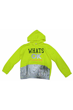 Kız Çocuk Reflektörlü Whats Yazı Desenli Kapüşonlu Sweatshirt