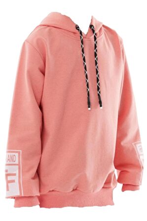 Kız Çocuk/Erkek Çocuk Urban Yazı Desenli Kol Sırt Yazı Desenli Sweatshirt Mercan