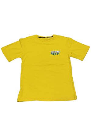 Erkek Çocuk/Kız Çocuk Çift Taraf Gheto Yazı Ayıcık Desenli Oversize Tişört Sarı