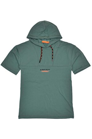 Kız Çocuk /Erkek Çocuk Always Yazı Desenli Kapüşonlu Oversize Tişört Yeşil
