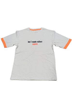 Erkek Çocuk/Kız Çocuk Dont Maste Yazı Desenli Oversize Tişört Bej